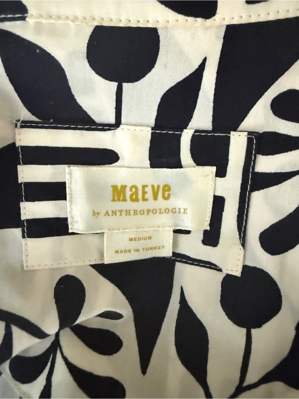 Anthropologie Maeve Black & Cream Print Dress - Picture 2 of 5